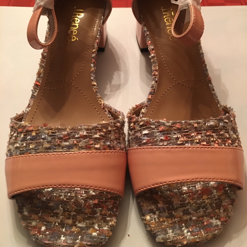 J Renee Pink and Multi Color Boucle Fabric Sandals